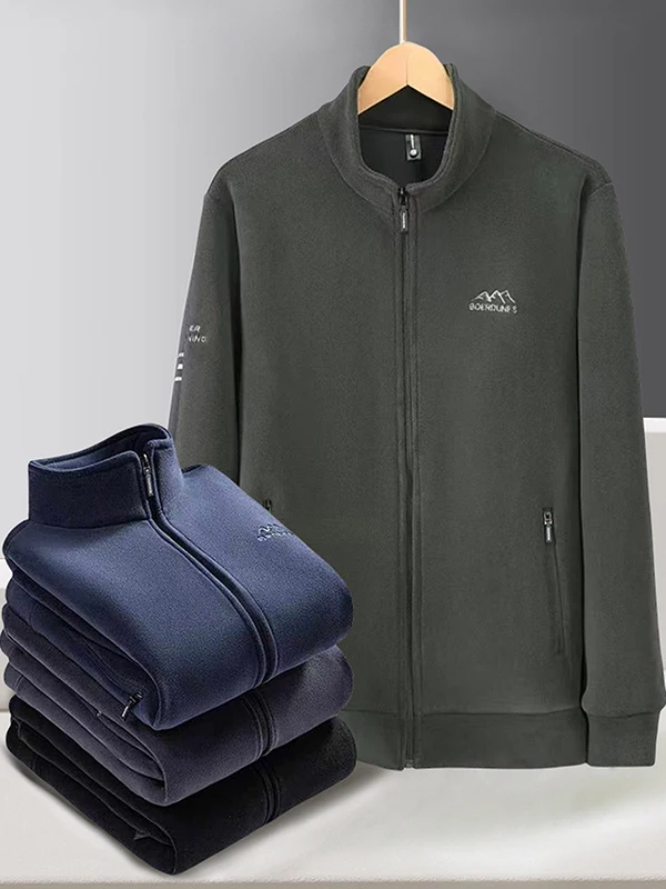 

Men's Fce Jaet Thiened Embroidered Open Cardigan Sle Warm Outerwear Loose Fit Polyester Fiber Casual Sle Coat