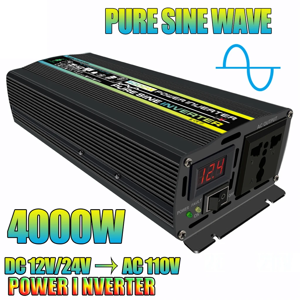 4000W  Pure Sine Wave Inverter, Car Solar Inverter,DC12V 24V to 110V,Socket Transformer,Power Converter,Power Inverter