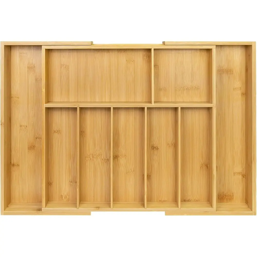 

Расширяемый бамбуковый органайзер для кухонных ящиков с 7-9 отделениями для посуды, столовых приборов, столовых приборов