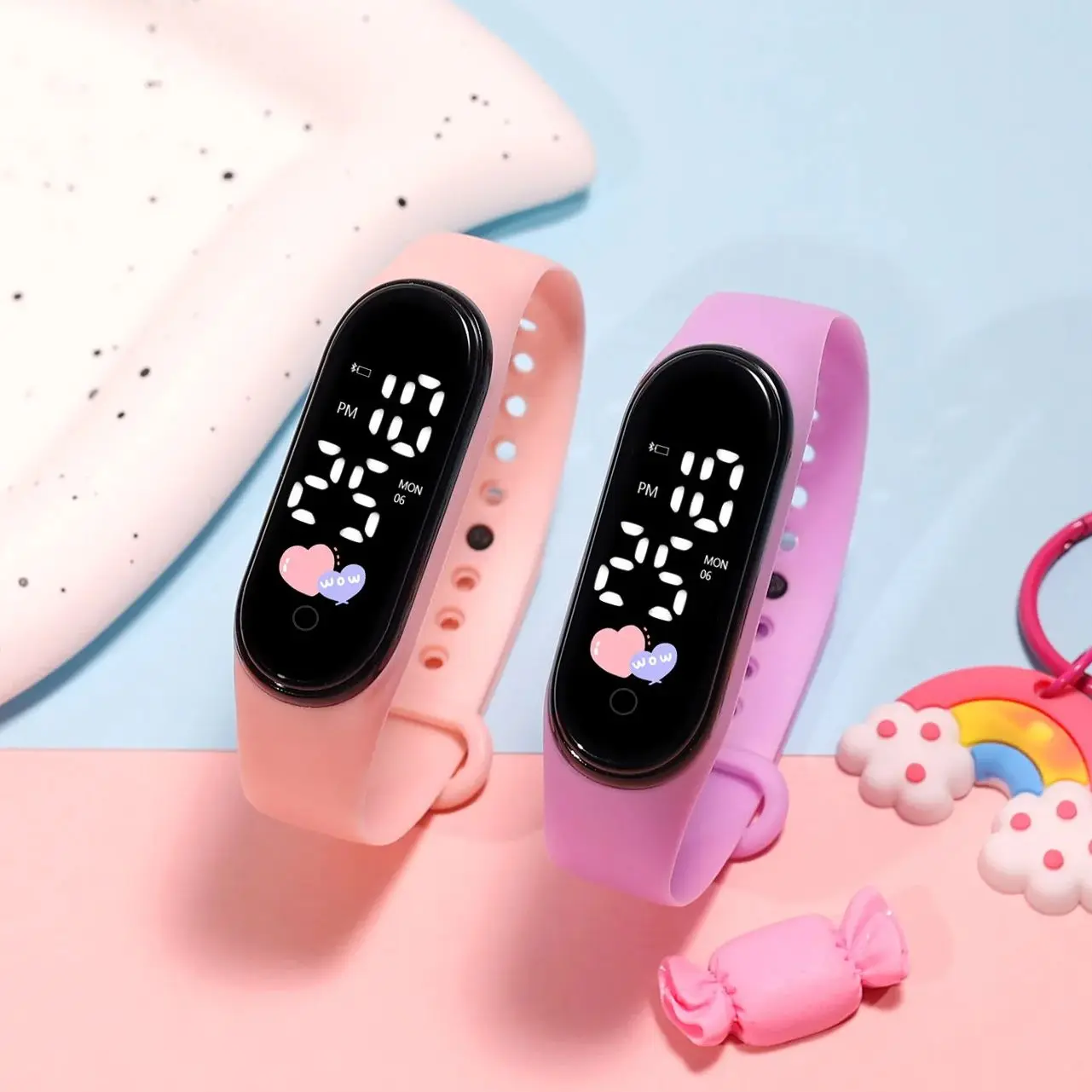 10 قطعة/الوحدة مضيئة LED اللمس الإلكترونية للأطفال ساعة تصميم القلب الطلاب بنين بنات هدية ساعات مقاومة للماء للبيع بالجملة