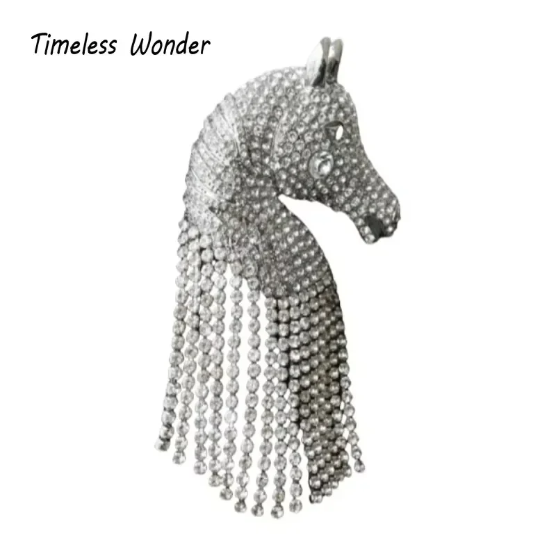 Timeless Wonder Fancy Zircon Horse Tassel Brooch Pins for Women Designer Jewelry for Gown Runway Rare Luxury Gift Statement 5381