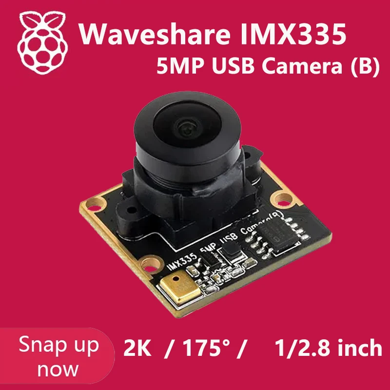 Waveshare IMX335 5MP USB Camera (B), 2K Video Recording, Better Sensitivity In Low-Light Condition, Wide Dynamic Range