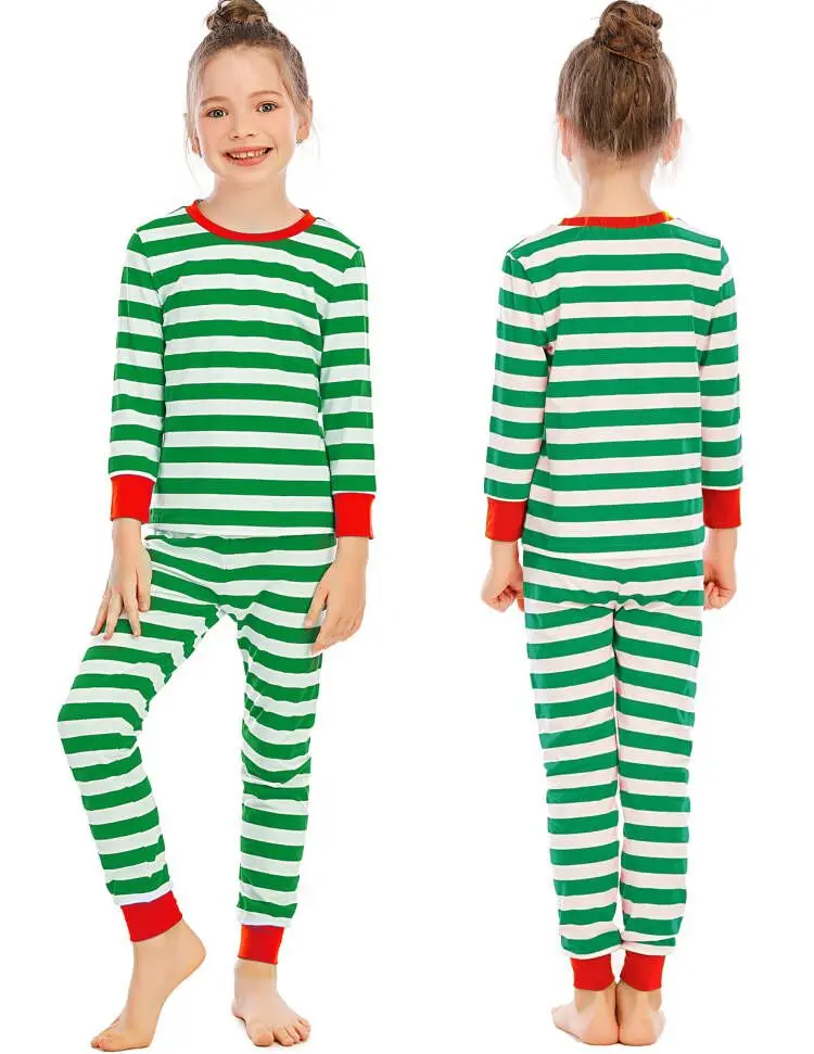 Pajamas Family Christmas Set dad mom Kids Sleepwear parent-children clothing Top and Pants  Christmas Stripe Red Aand Green