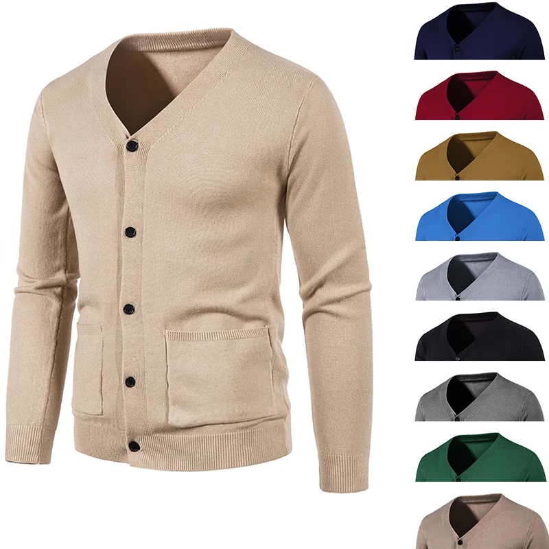 

Solid Color Men's Autumn and Winter Fashion Casual Cardigan Sweater Single Breasted Simple Sweater Jacket