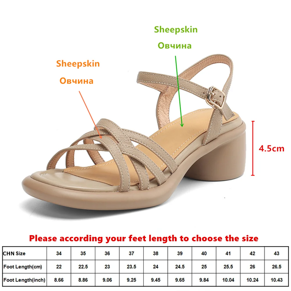 MILI-MIYA Hot Sale Gladiator Sandals Women Genuine Leather Round Peep Toe Metal Buckle Strap Thick Heels Summer Handmade Shoes
