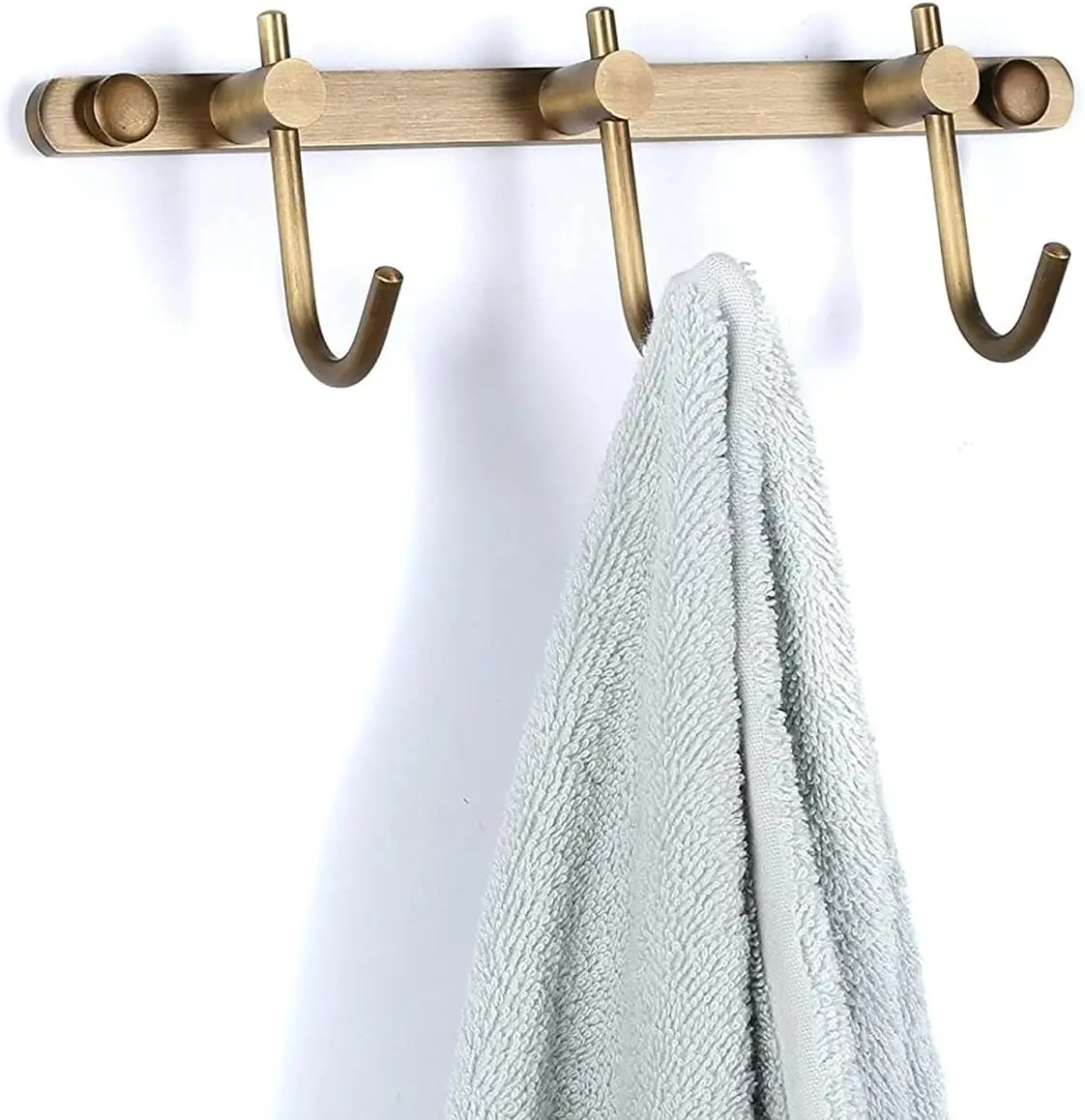

Antique Brass Towel Hook Rack, Brushed Wall Hooks with 3 Hooks - Rustic Bath Coat Hook Holders
