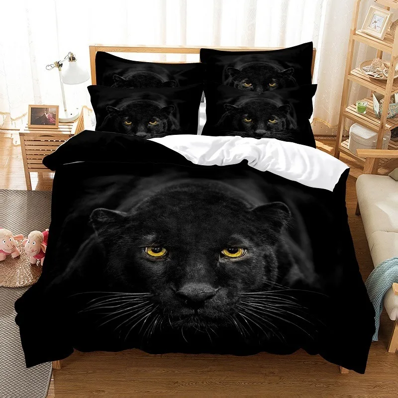 Animal Bedding Set Duvet Cover Set 3d Bedding Black Leopard,Cat Digital Printing Bed Linen Queen Size Bedding Set Fashion Design