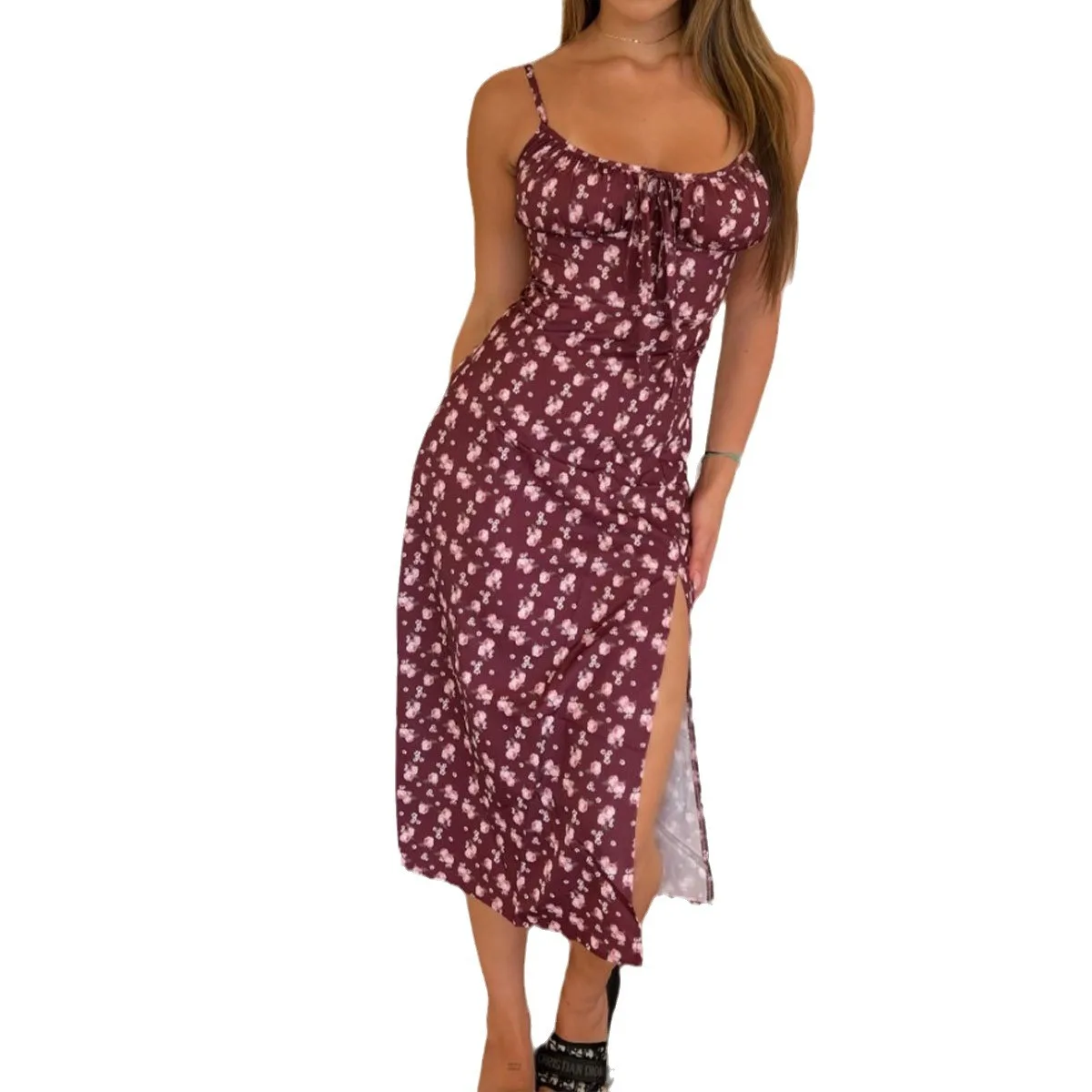 2025 Summer Vintage Dresses New Women's Sexy Fashionable Dress Print Lace Up Dress