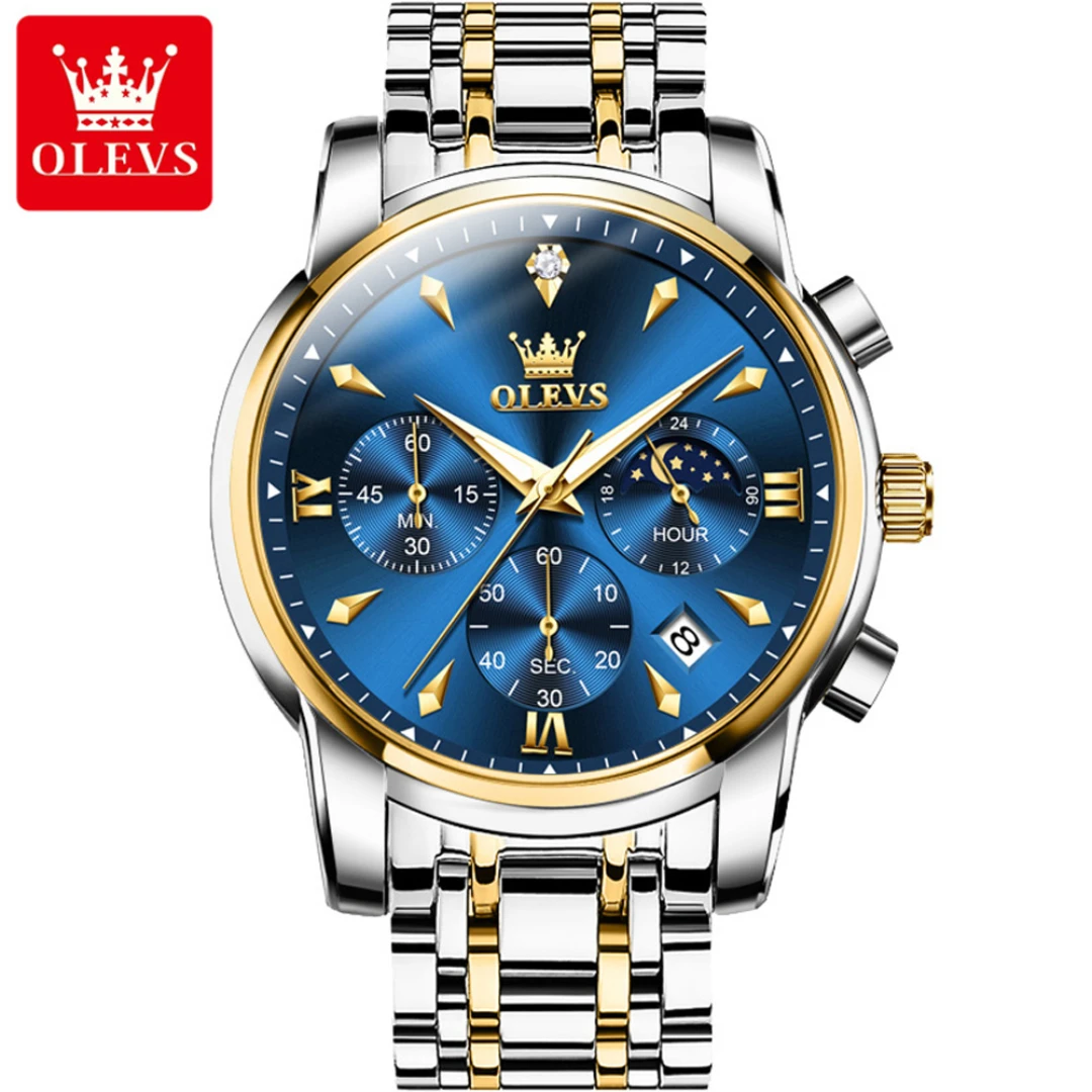 

OLEVS 3639 Кварцевые модные часы в подарок с круглым циферблатом из нержавеющей стали, ремешок для часов, наручные часы с календарем, светящийся