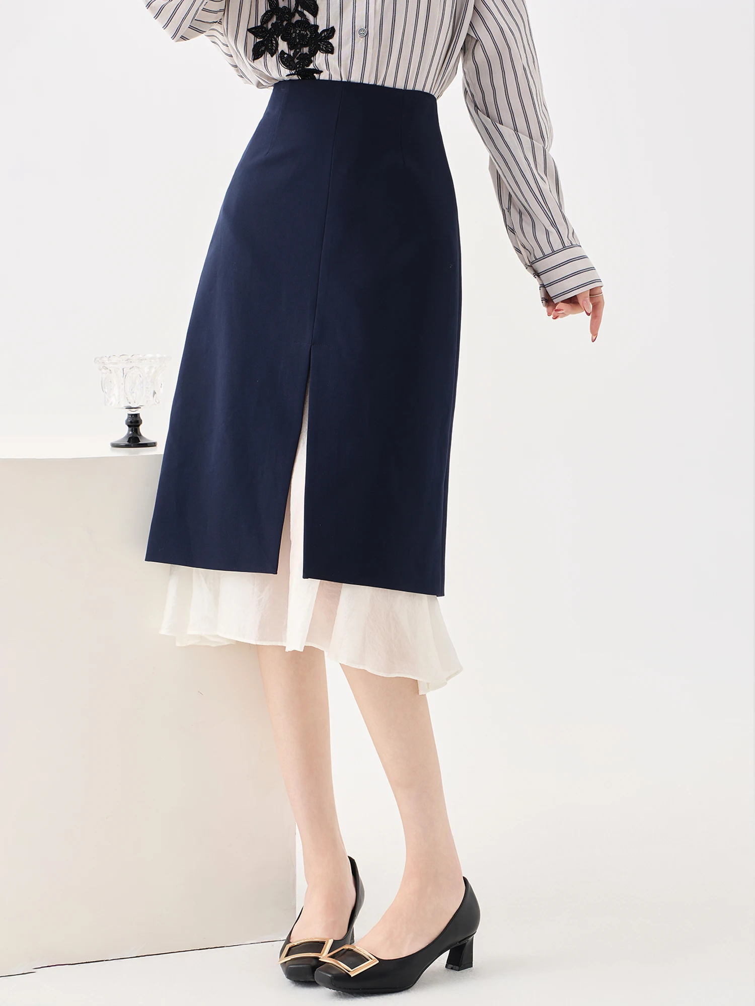 

Юбка CTTAI с высокой талией, асимметричным разрезом и вставками, женская, класса люкс, из полиэфирного волокна, прямая, для офиса