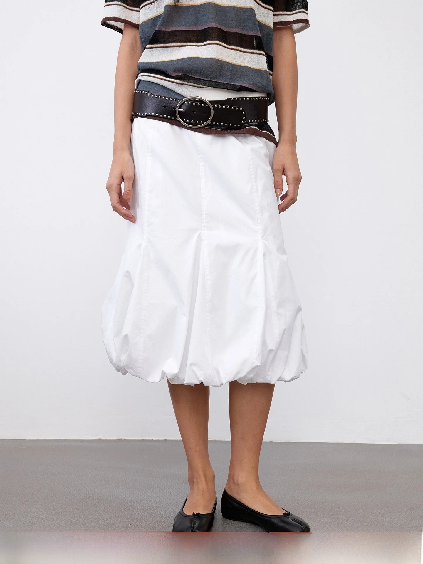 

Summer Cotton Silk Half Skirt Easy Care Pleated Bloom Design Hem Pleats Side Pocket mid Waist A-Line Skirt Casual Pure Color