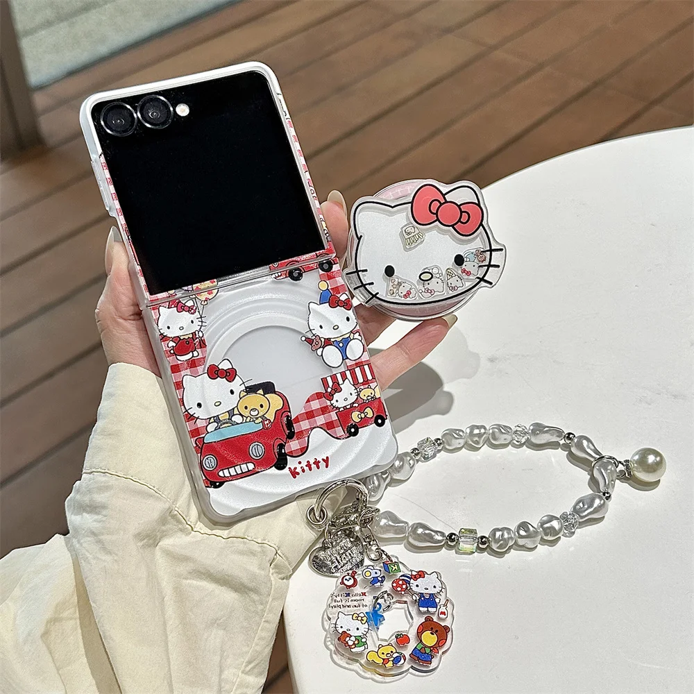 

Cute Hellokitty Phone Case With Shake Magnetic Stand for Samsung Galaxy Z Flip6 7FE Flip3 4 5 flip7 Cover With Chain Cute Cases