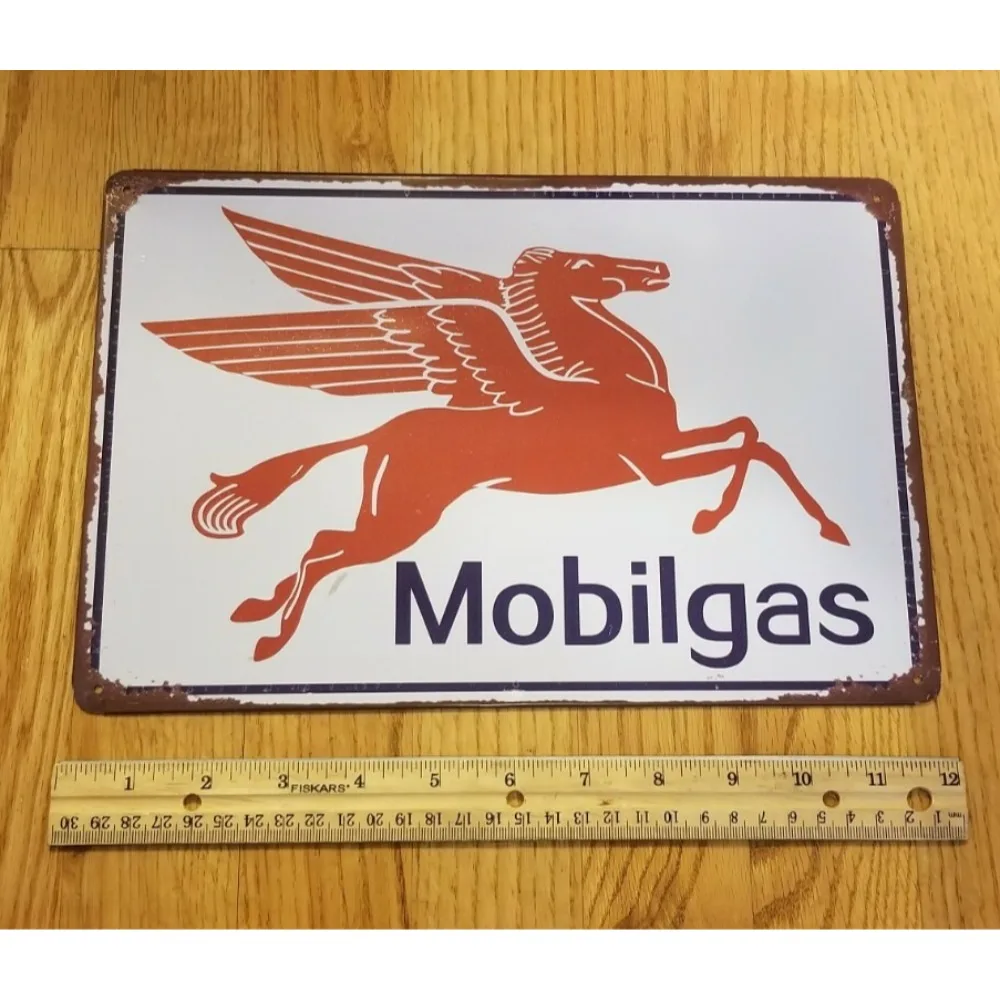 Retro Exxon Mobil Reproduction Tin Sign - Shop or Gas Station Decor with Pegasus Design