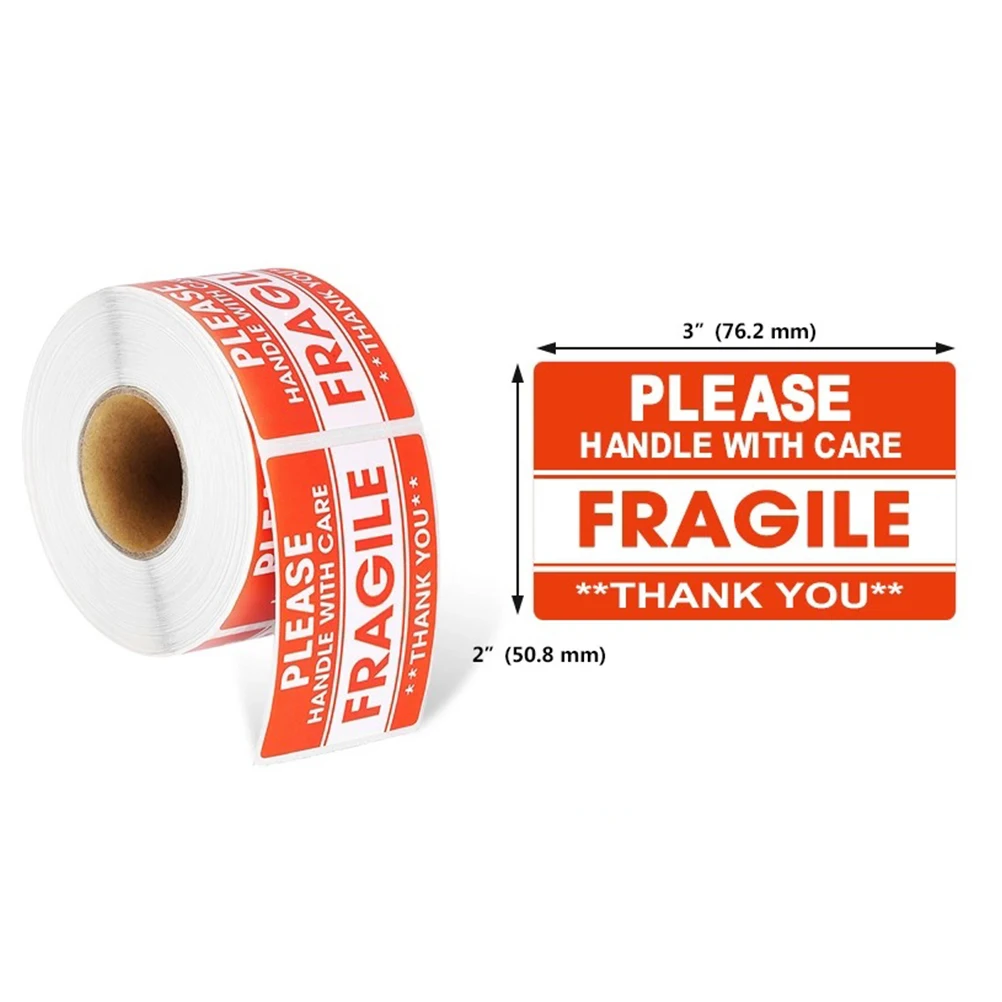 500 pcs 2X3 Inch Fragile Warning Stickers Adhesive Backside Handle With Care Sign Safe Transportation Packaging Labels Large