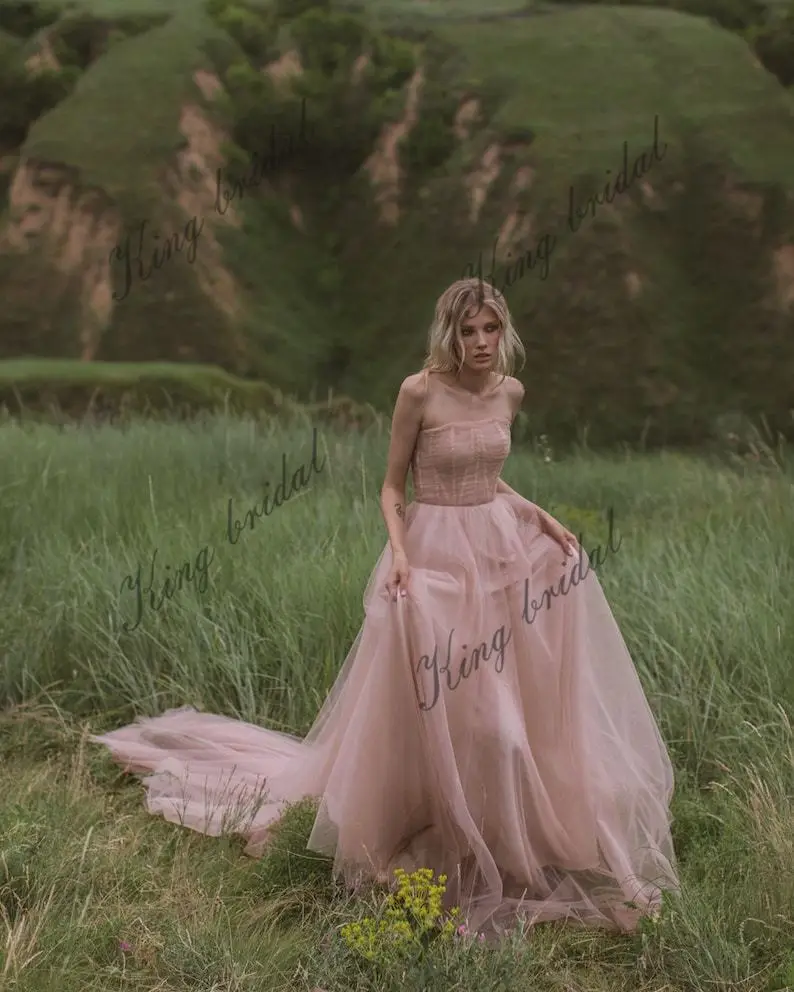 Румяное корсетное свадебное платье А-силуэта, романтическое свадебное платье, тюлевое платье, свадебное платье, вечерние платья, простое свадебное платье