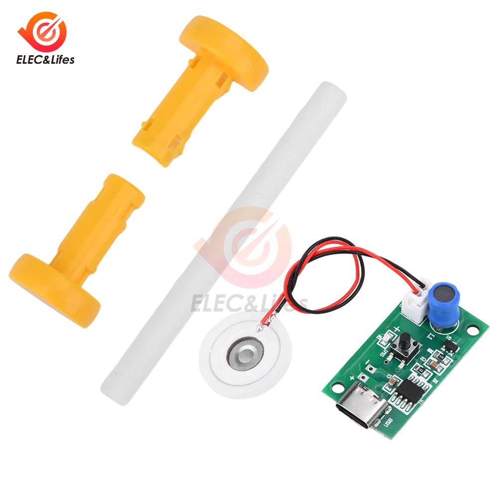 Módulo humidificador de atomización ultrasónica de un solo pulverización DC 5V, accesorios de pulverización, Kit de humidificación DIY con soporte USB tipo c