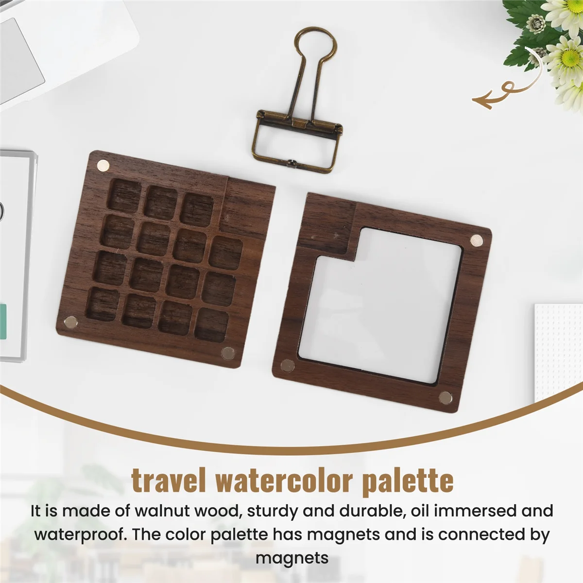 A07I draagbaar aquarelpalet, 15-kleuren schetsboekpalet, houten palettendoos, reisverfpalet (zonder kleuren)