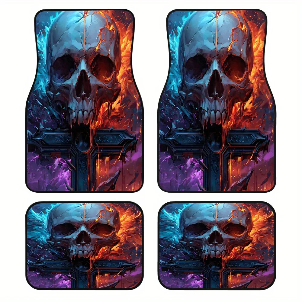 

4-Piece car mats with Heaven and Hell skull wing pattern, compatible with minivans or pickups
