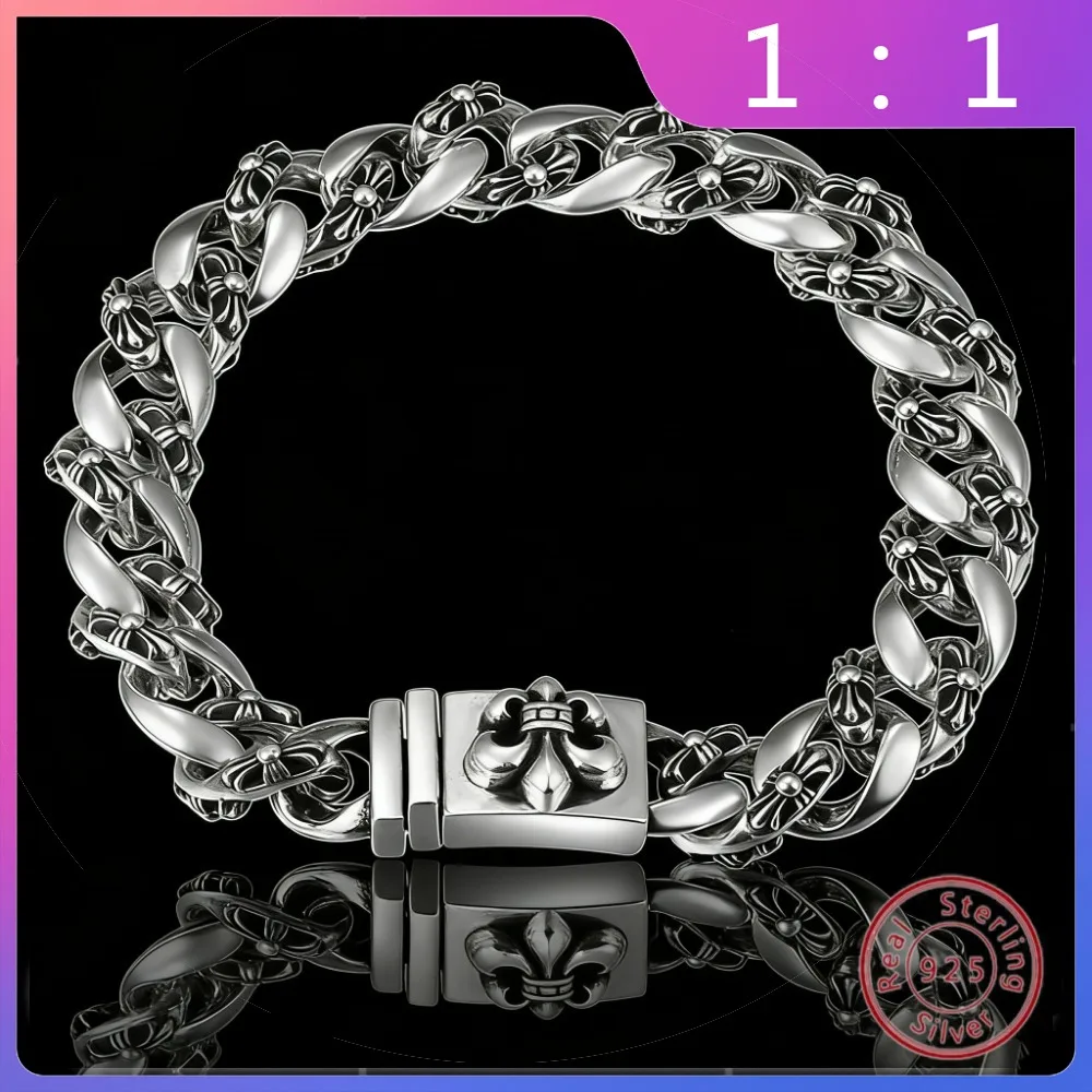 

Новый браслет из серебра S925 пробы в стиле хип-хоп и панк, модный, универсальный, ретро, с цветочным узором, в подарок