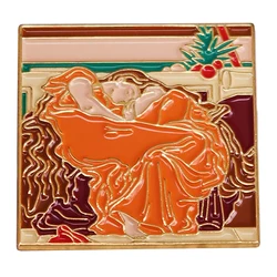 Flaming June Enamel Pin Brooch Sleeping Woman Painting Art Badge Collar Hat Pins Jewelry Accessories Figure Orange Warm Color