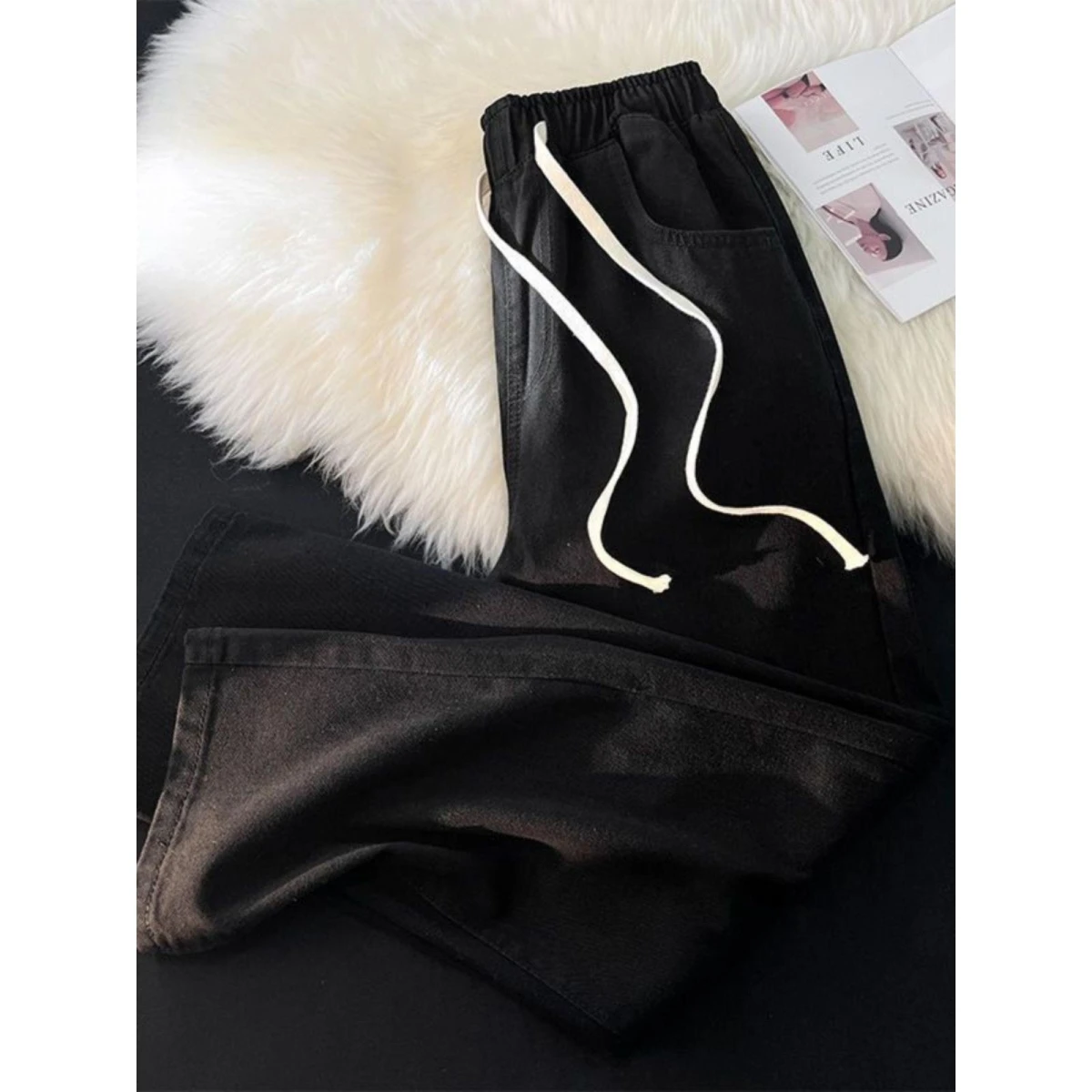 

Мужские джинсы с эластичной резинкой на талии, свободные прямые брюки с широкими штанинами, модные универсальные длинные брюки из хлопка и полиэстера для весны и осени