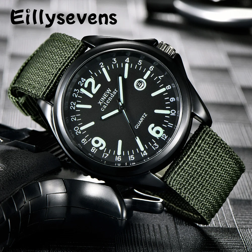 

Fashion Mens Watches Luminous Hands Clock Luxury Military Sports Date Quartz Wristwatch Men Casual Nylon Watch Elektronik Saatle