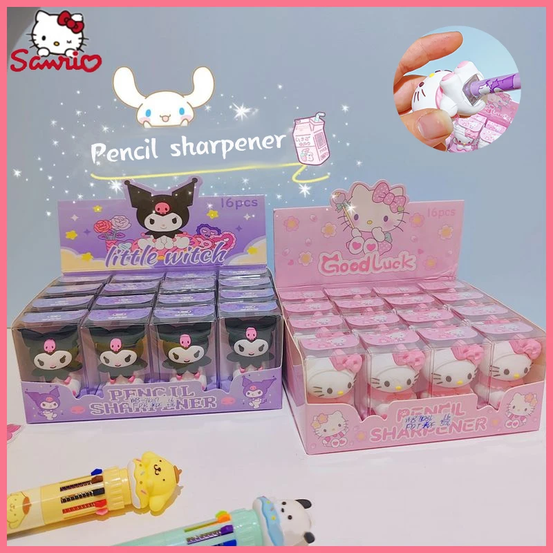 1/16pcs Sanrio Kitty Kuromi Hello Silicone Mini Manual Pencil Sharpener Cute Cartoon Student School Supplies Wholesale Girl Gift