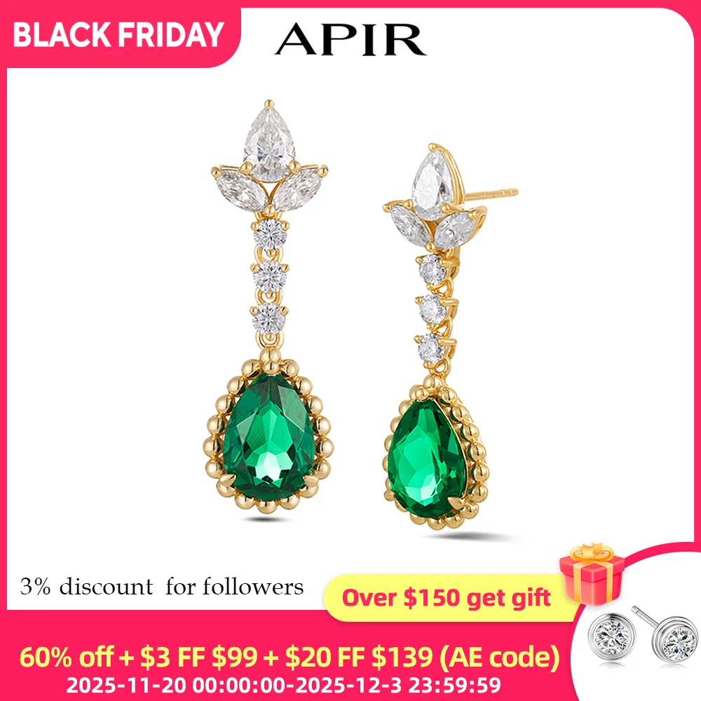 

APIR Lab-Grown Emeralds Drop Earrings for Women 925 Sterling Silver Gold Plated Water Drop Moissanite Earrings Fine Jewelry Gift