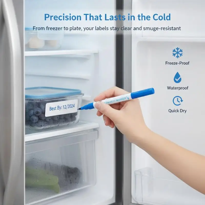 Freezer Marker Pen Waterproof Permanent Oil Based Quick Dry 1Pcs for Food Container Labeling Kitchen Storage Daily Use