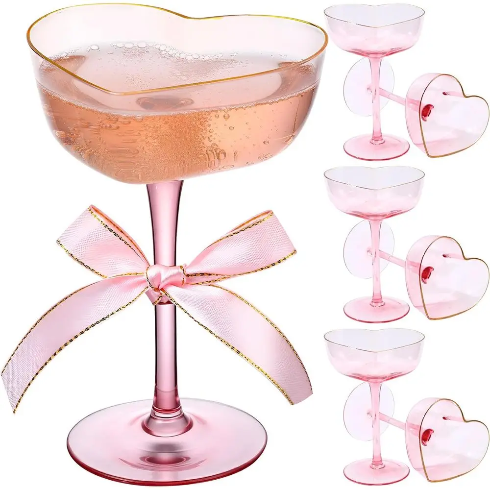 

Pink Coupe Glasses Set of 6, Heart Shaped Glasses, Ideal for Cocktails, Champagne, Valentine's Day, Weddings, Galentines Day