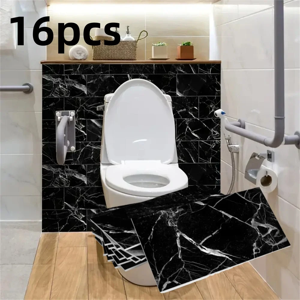 16PCS  Thickened Ceramic Tile Stickers Waterproof Self-Adhesive Kitchen Bathroom Marble Home Decoration Crystal Wall Stickers