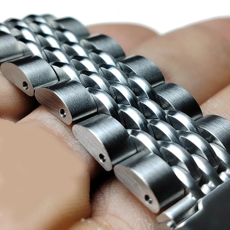 20/22mm 316L Curved ‌Matte Solid Stainless Steel Bracelet Adjustable Beads of Rice Watch Strap For Seiko SKX Universal Man Band