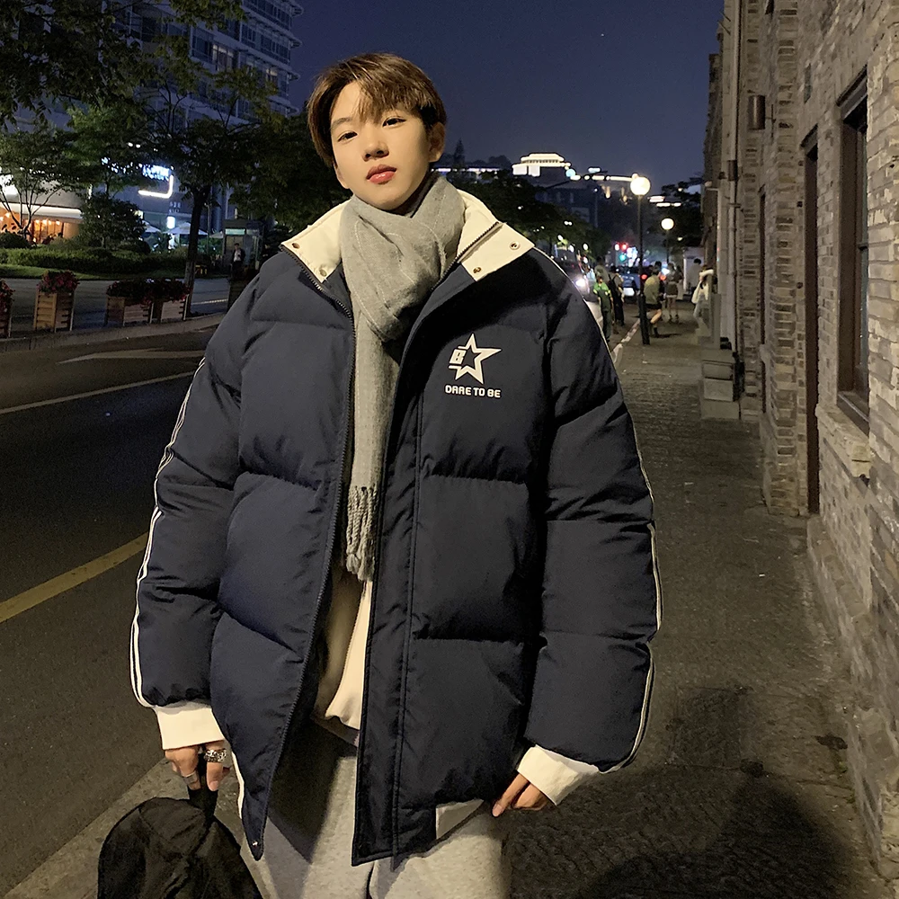 

Мужская утепленная зимняя куртка из хлопка с пуховым наполнителем, в американском стиле, свободного кроя, с воротником-стойкой, молодежная, теплая, повседневная.