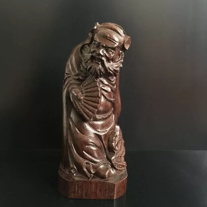 Hand-Carved Wood Zhong Kui Statue - 7.9