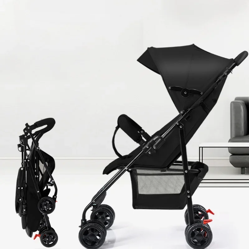 Ultra Lightweight Baby Stroller One Click Folding Baby Stroller Cart Sit & Lying with Car Rope Large Canopy Cup Holder Storage