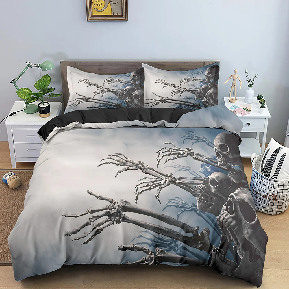 3D Skeleton Bedding Set Skull Duvet Cover 2/3Pcs Quilt Cover With Pillowcase Queen King Size Soft Microfiber Fabric Bedclothes