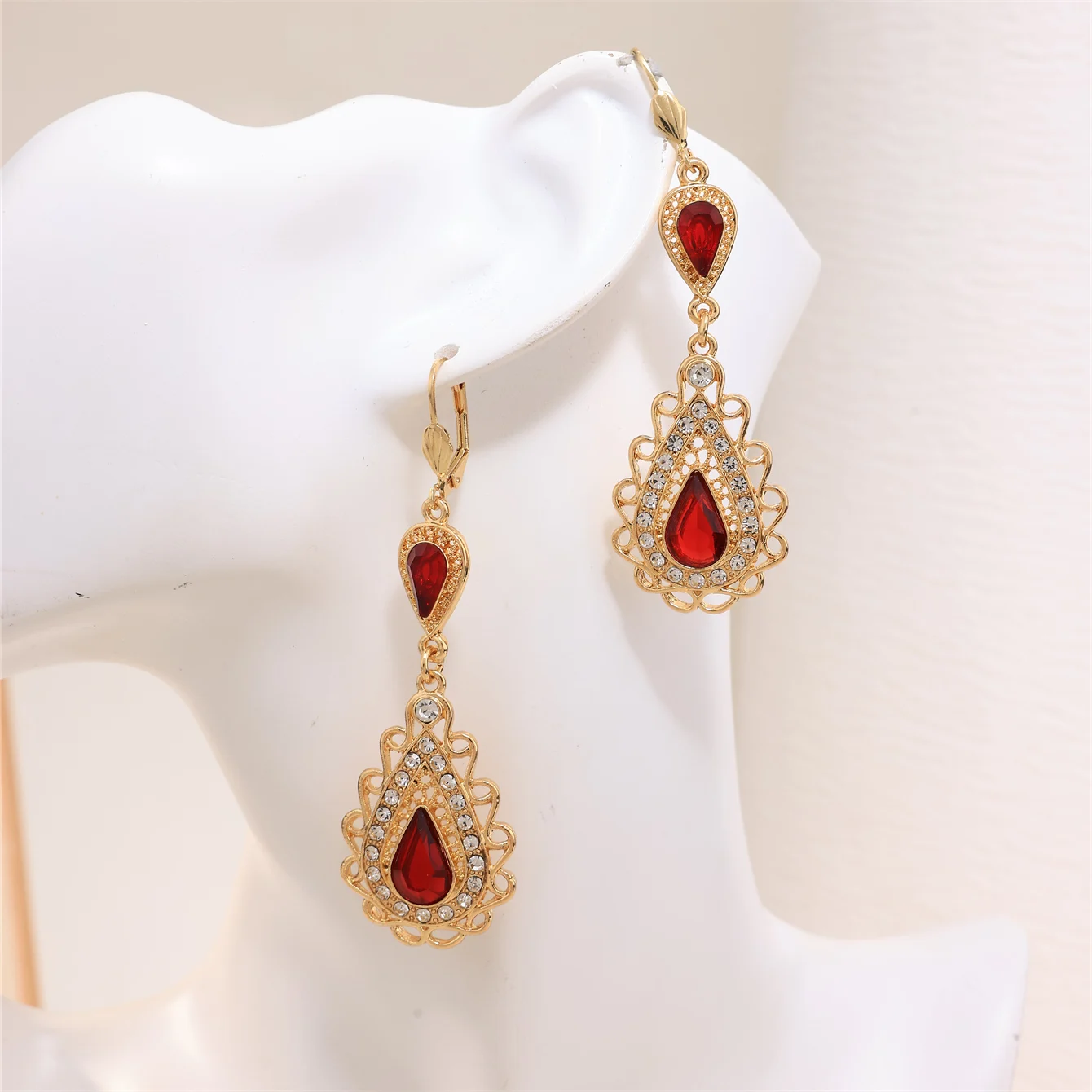 Luxury Moroccan Bride Earrings Women's Wedding Jewelry Ear Pendant French Hook Design Colorful Rhinestone Classical Jewelry