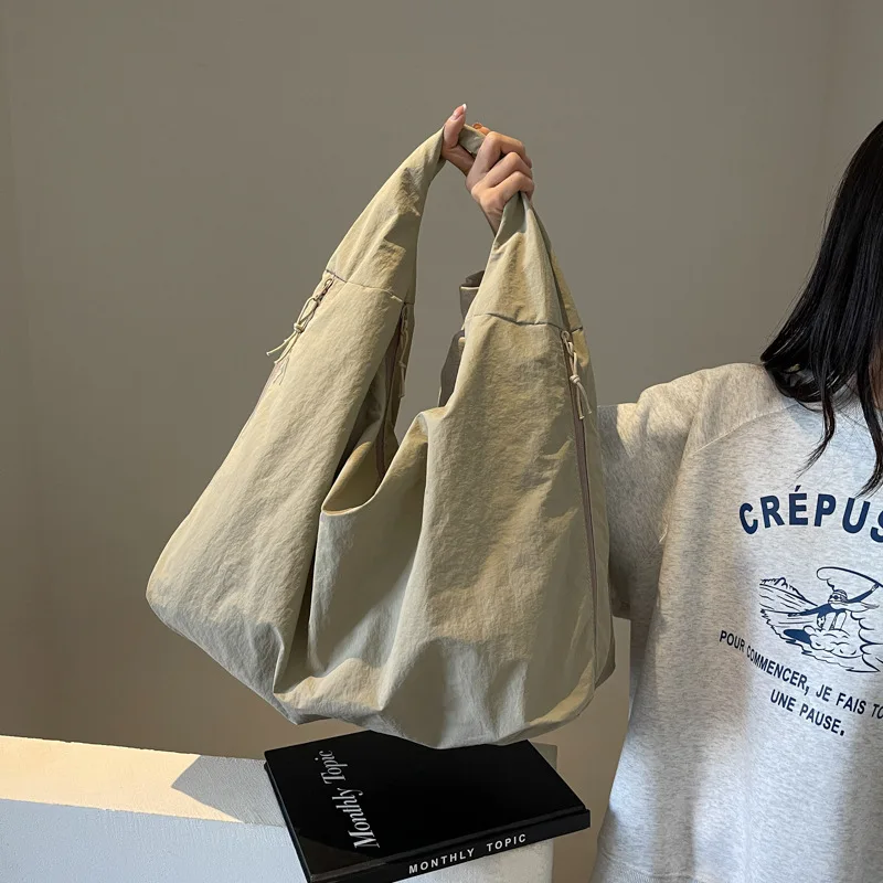 Lässige Nylon-Einkaufstasche für Damen, Handtasche, Umhängetasche mit Reißverschluss, langlebig, leicht zu reinigen, für Pendeln, Arbeit, Reisen, Arbeiten – Detail 1