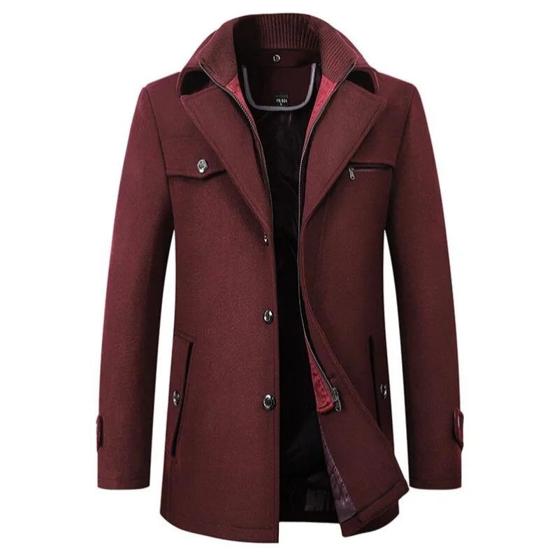 

Fashion Men Autumn Winter Wool Trench Coats Fashion Middle Long Jacket Male Double Collar Zipper Coat Windbreak Woolen Overcoat