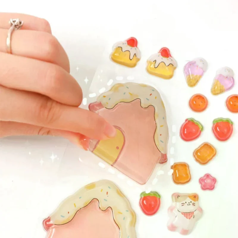 1/4Pcs Cartoon Night Light 3D Relief Stacking Stickers Fun Series New Micro Scene Crystal Stacking Stationery School Supplies