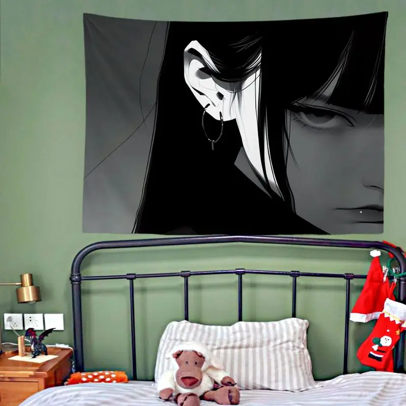 VIKAMA Side Profile Anime Girl Tapestry, Minimalist Black White Wall Hanging for Bedroom Dorm Decor