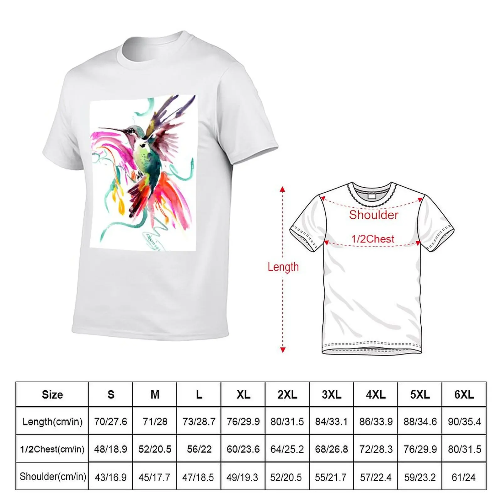 Flying Hummingbird and Abstract Flowers, Turquoise, pink watercolor bird artwork T-Shirt Thanksgiving Casual Tee