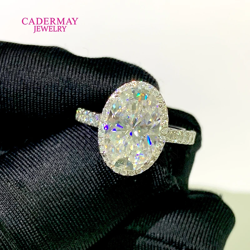 Cadermay Jewelry 8x12mm 4.5ct Oval Shape VVS Moissanite 925 Silver Rings Moissanite Halo Wedding Rings Pave Women's Gift Party