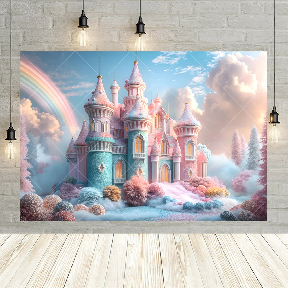 Fondo personalizado para decoración de pared, cartel de fiesta de cumpleaños de bebé, Castillo de cabaña de dulces rosas, cartel de fotografía para habitación de niños