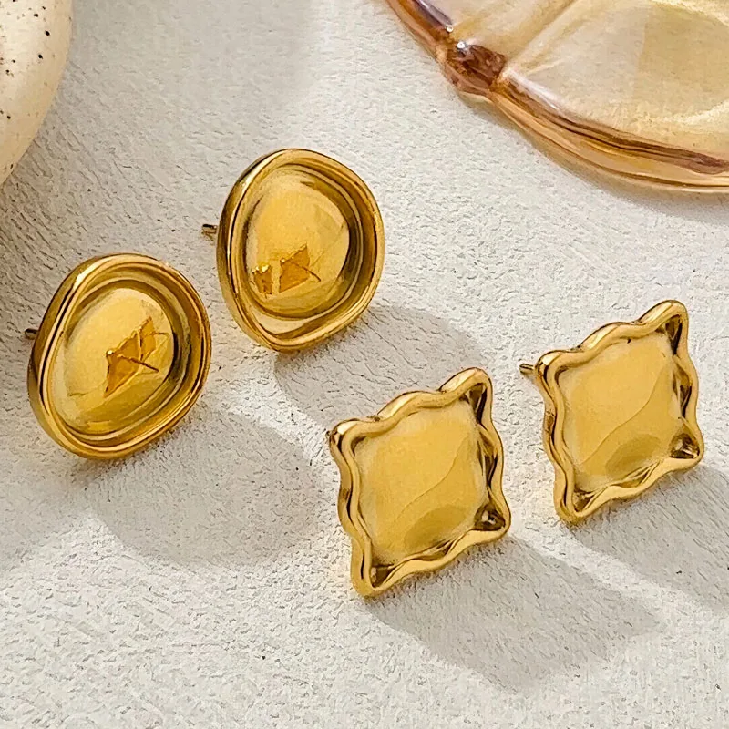 DLHP Unregelmäßige Edelstahl Konkave Herz Wassertropfen Ohrringe für Frauen Glänzend Gold Farbe Statement Charms Wasserdicht Schmuck