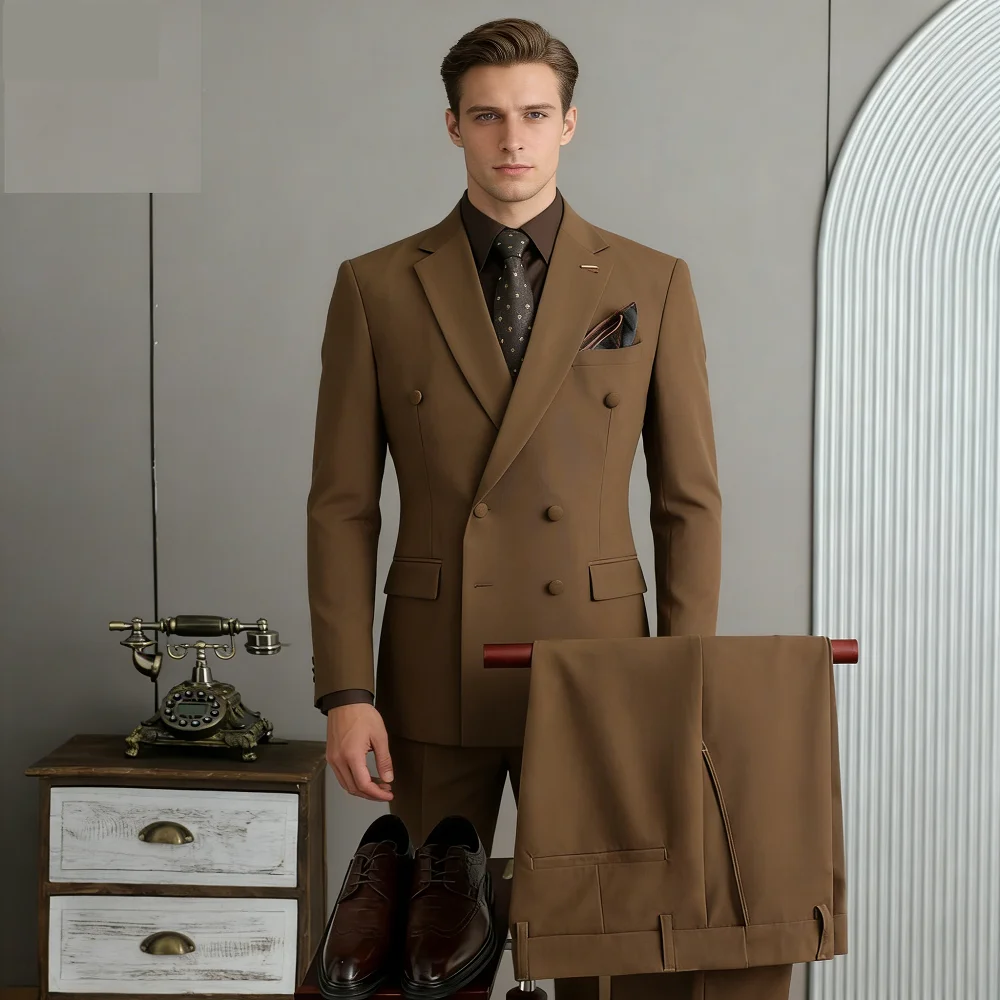 

Премиальный двубортный костюм для мужчин: свадебный наряд жениха, деловой повседневный, формальный, рабочий костюм, приталенный пиджак-блейзер