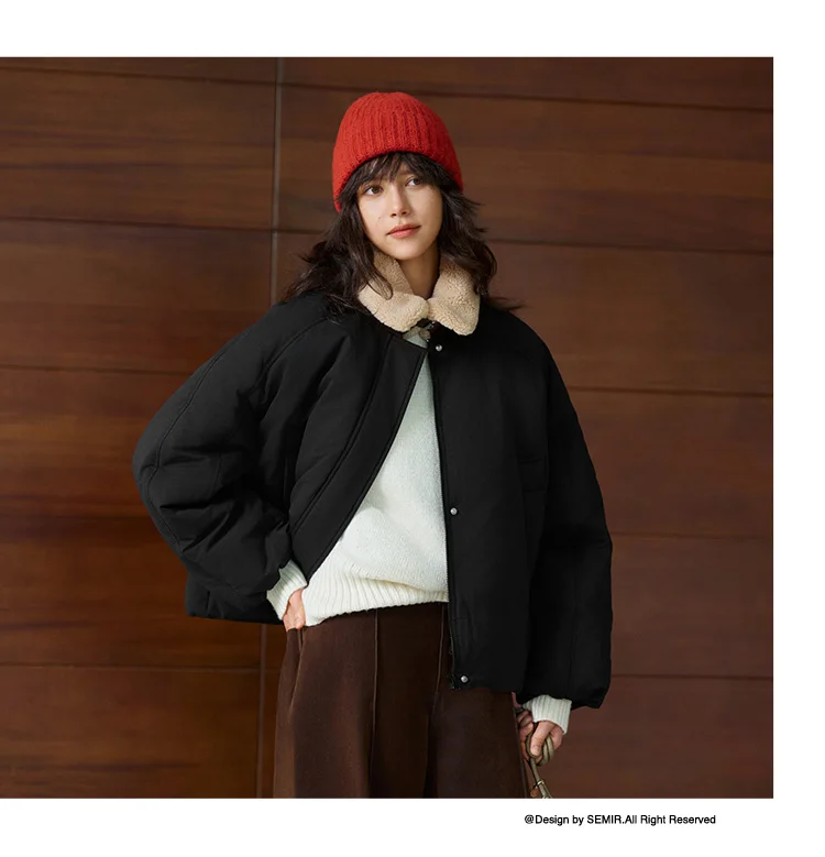 Semir Down Jacket Women Raglan Sleeve Removable Fur Collar 2026 New Winter Oversize Bud-Style Retro Outerwear Women's Clothing