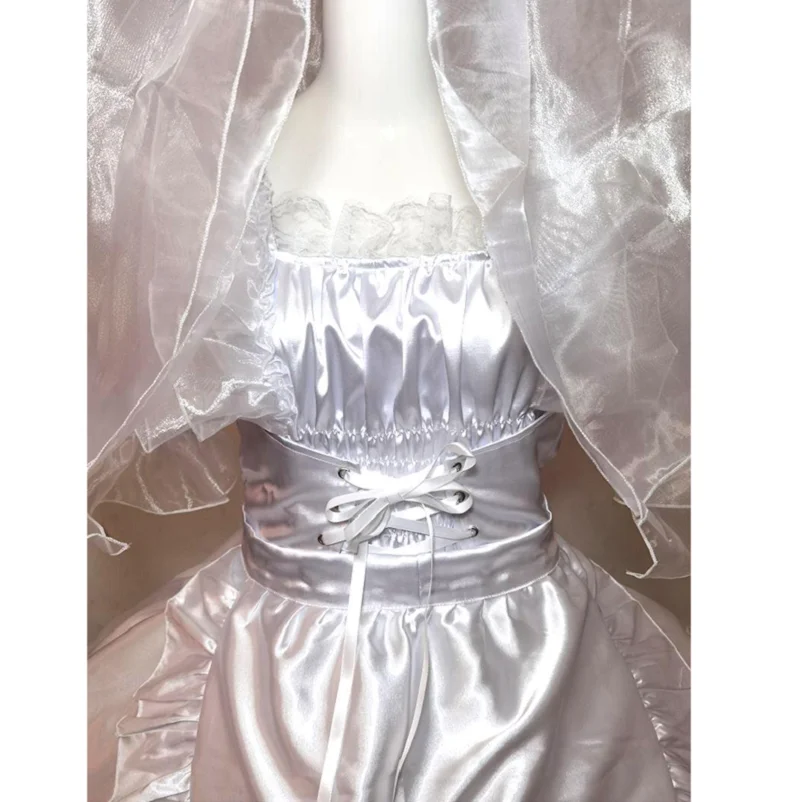 Adult Giant Baby Sexy Girl White Thin Waist Satin Face Sissy Dress Japanese Maid Wedding Dress Role Play Customized Multi Color