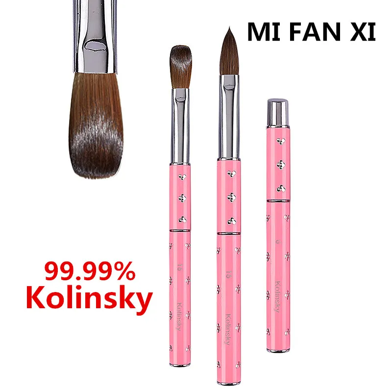 1 sztuk 3D różowe paznokcie szczotka do Art Metal akrylowe czyste Kolinsky Sable Brush 3D długopis do malowania pędzel