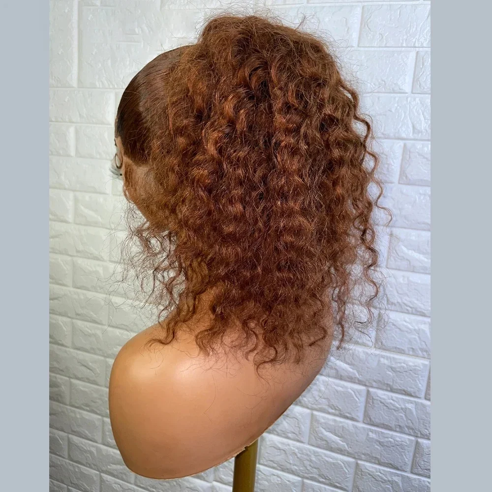 Brown 26inch Long Kinky Curly Glueless 180Density Deep Lace Front Wig For Women With Baby Hair Preplucked Daily